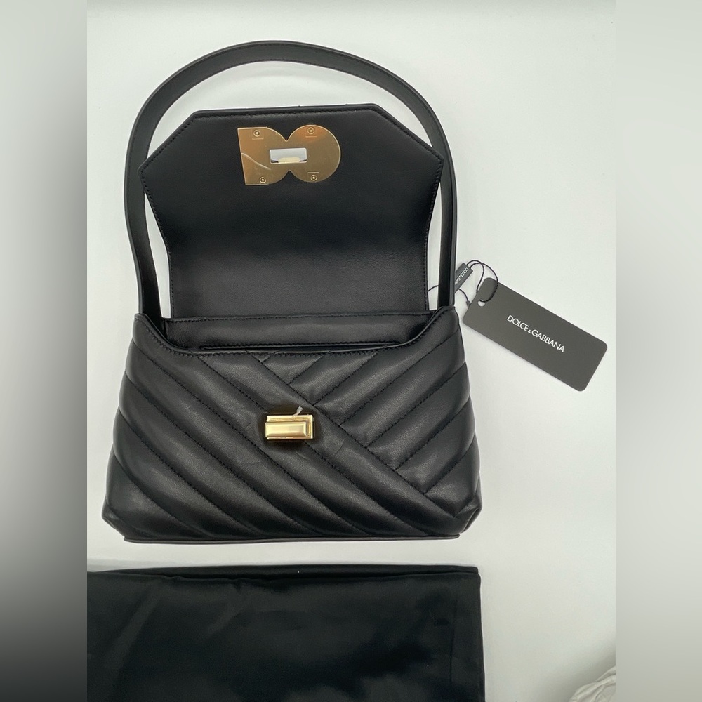 $2145 NWT DOLCE & GABBANA BLACK QUILTED LEATHER DG BAG PURSE! - Picture 8 of 13